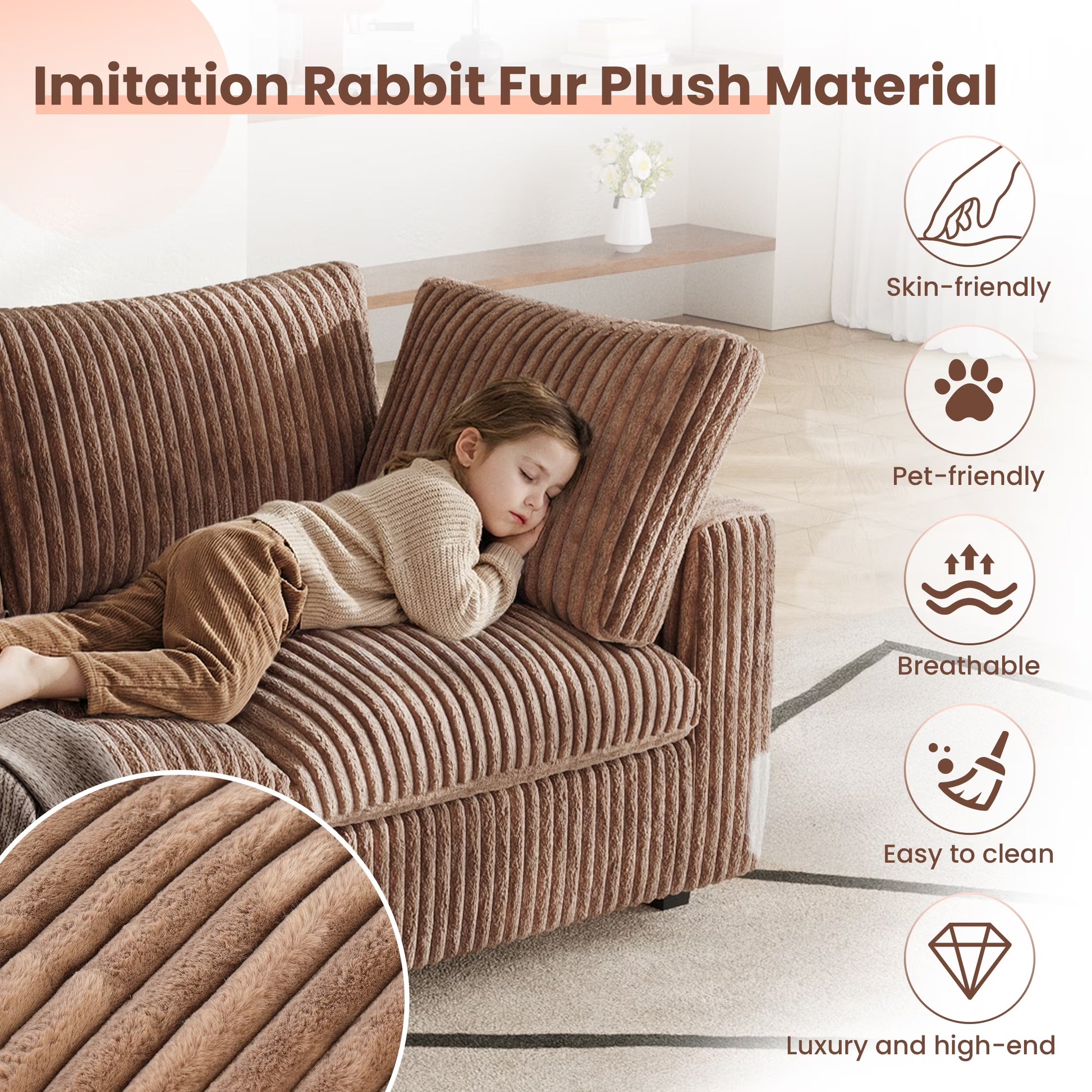 Modular Sectional Sofa,Oversized U Shaped Sofa with Ottomans,Plush Deep Seat Cloud Sofa Couch for Living Room,Apartment, Couch Cushion Covers Removable ( Brown, 4 Seat with 2 Ottomans)