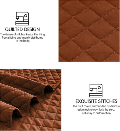 Quilt Set King Brunt Orange, Lightweight Comforter Bedspread Soft Reversible Coverlet King Size for All Season 3Pcs Rust Diamond Quilted Bedding Sets Bed Cover (1 Quilt 2 Pillow Shams)
