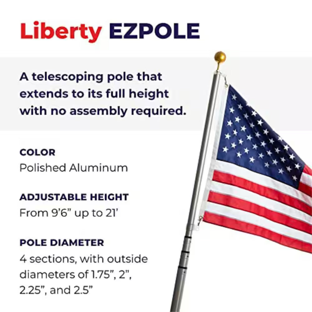 Liberty 21 Ft. Aluminum Telescopic Flagpole Kit with Swivels